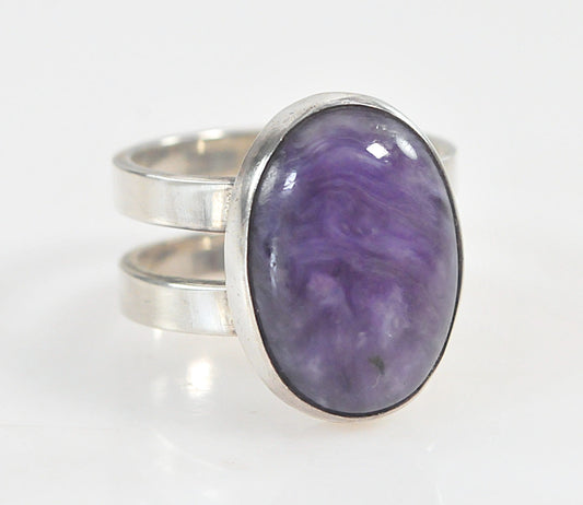 Handmade 950 Sterling Silver Charoite Ring