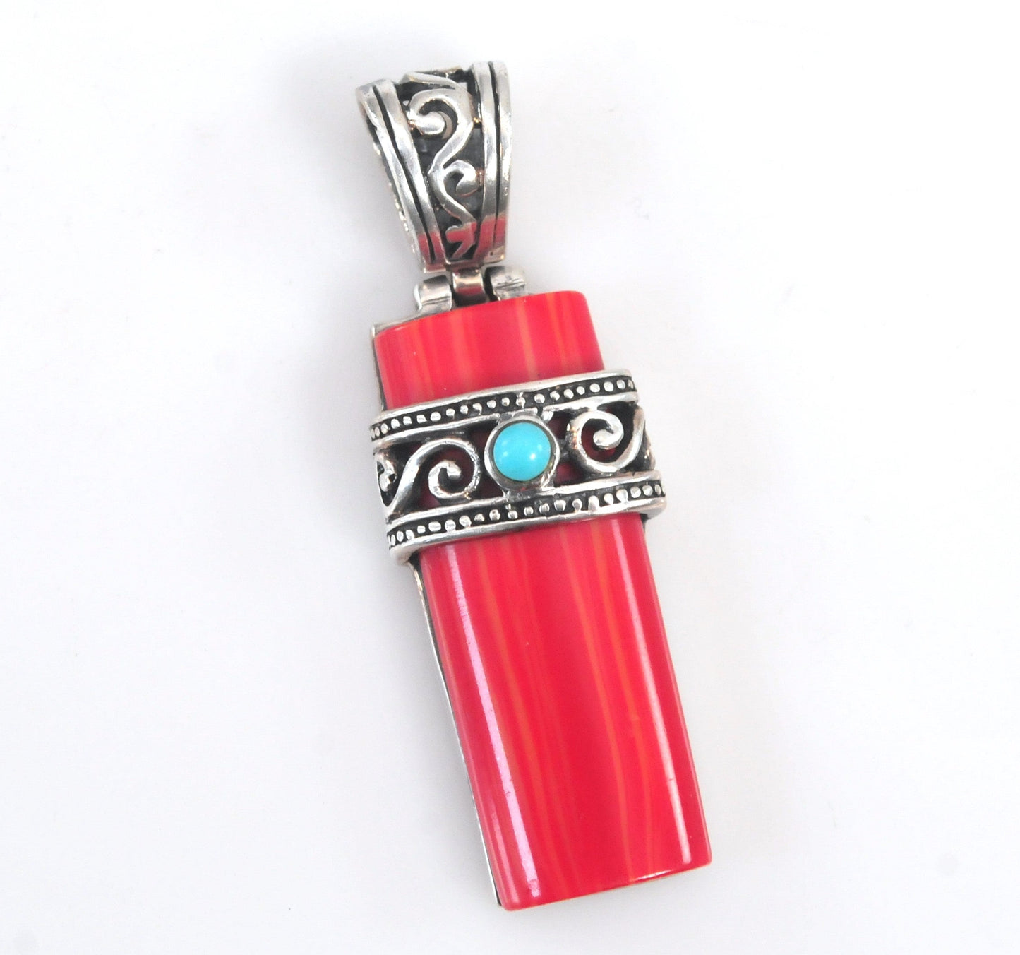 Signed Sterling Silver Red Sun Pendant