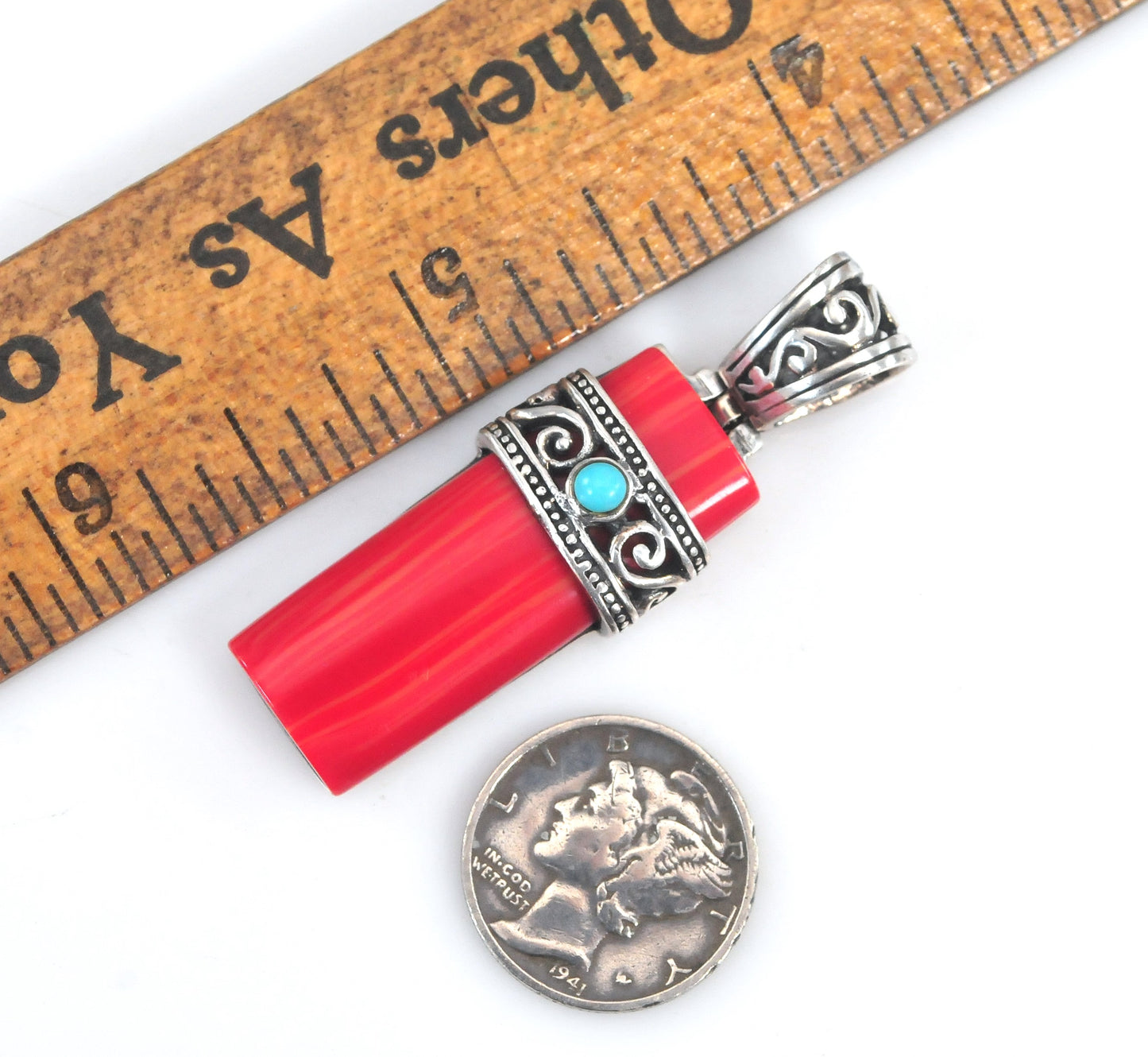 Signed Sterling Silver Red Sun Pendant