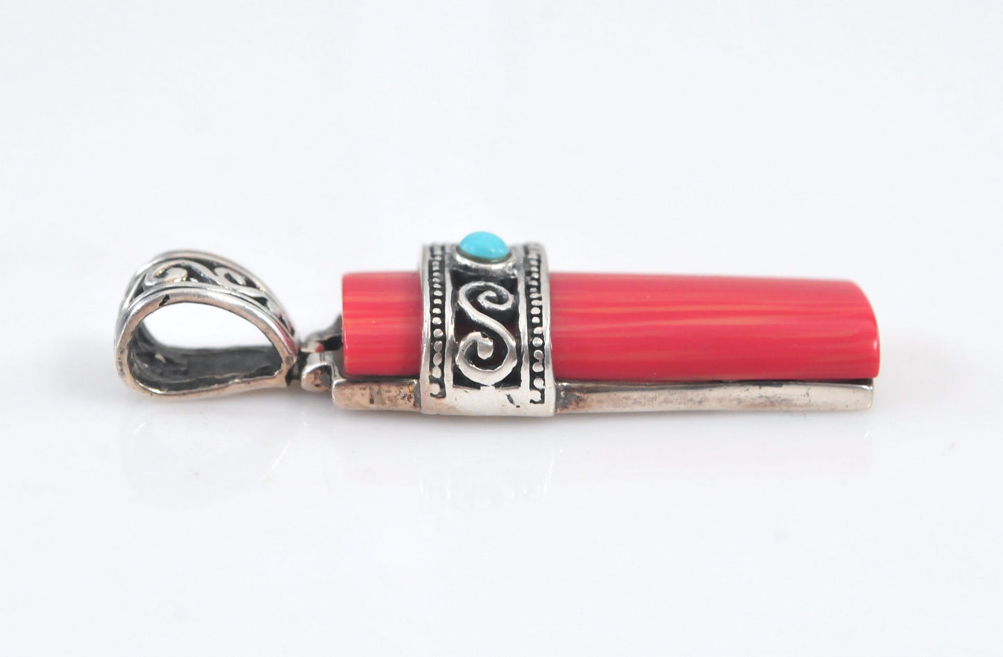 Signed Sterling Silver Red Sun Pendant