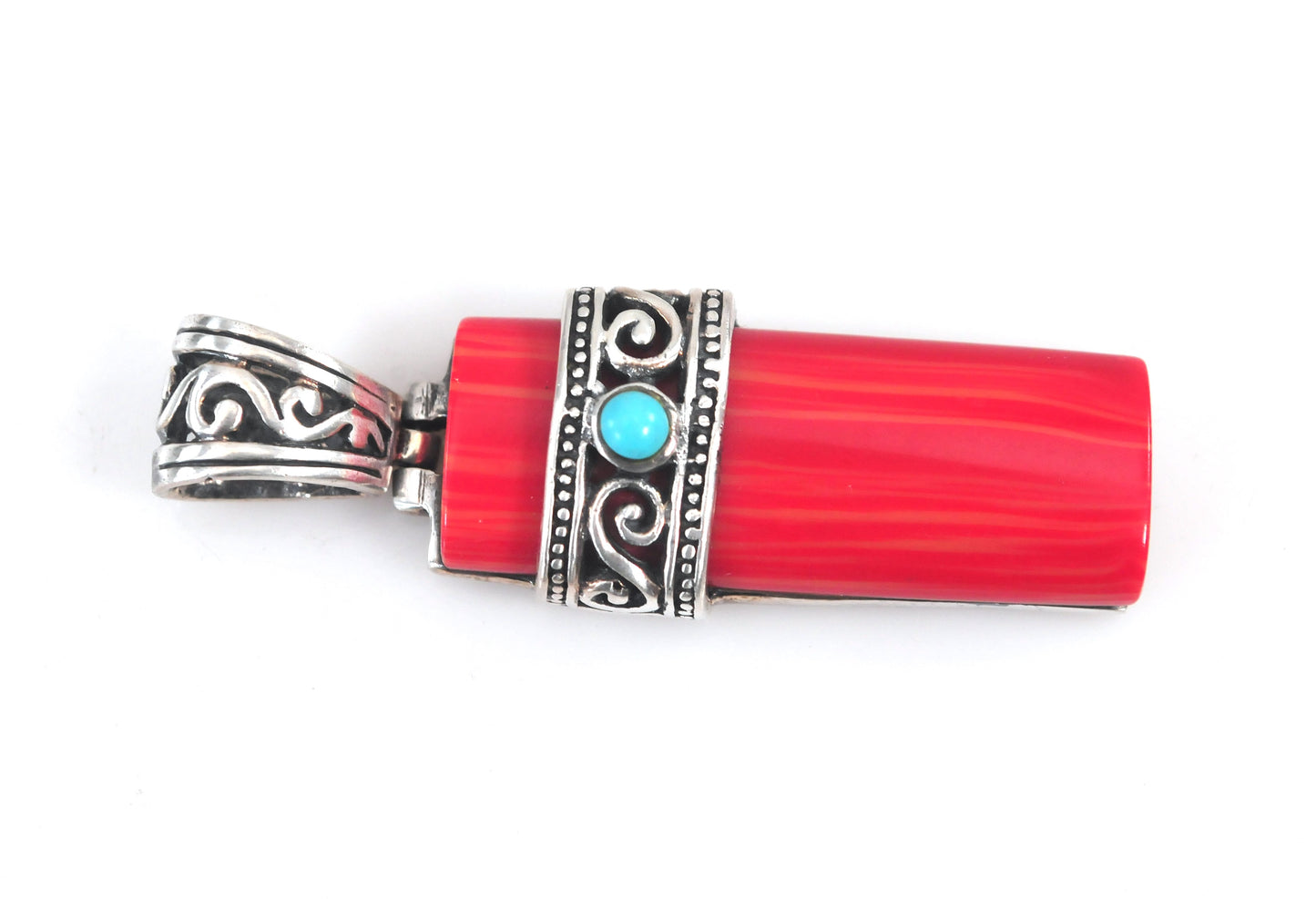 Signed Sterling Silver Red Sun Pendant