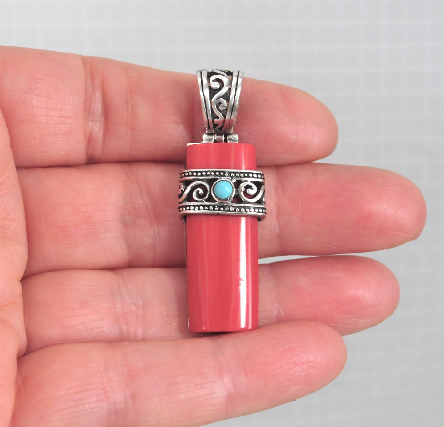 Signed Sterling Silver Red Sun Pendant