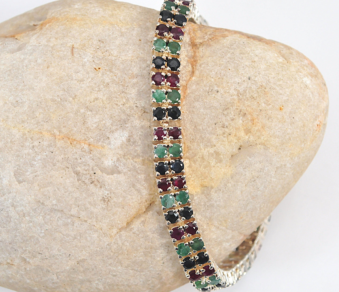 Designer Sterling Silver Emerald Ruby Sapphire