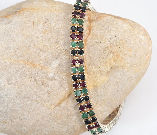 Designer Sterling Silver Emerald Ruby Sapphire