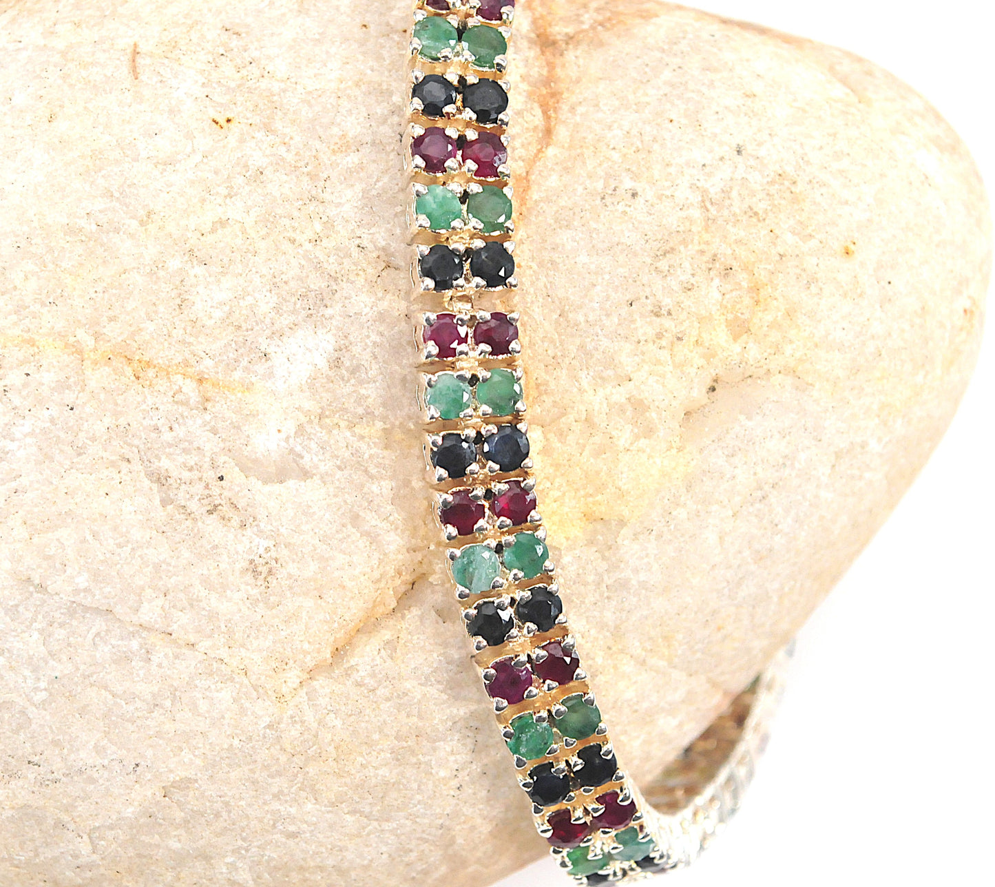 Designer Sterling Silver Emerald Ruby Sapphire