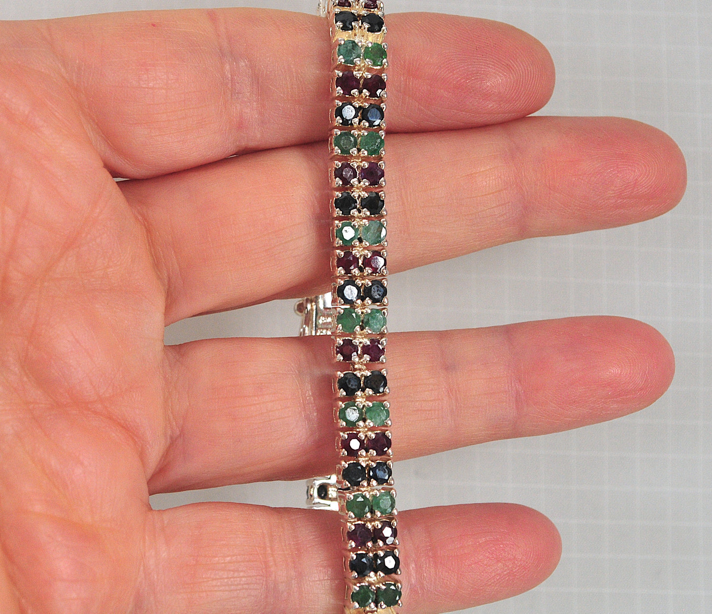 Designer Sterling Silver Emerald Ruby Sapphire