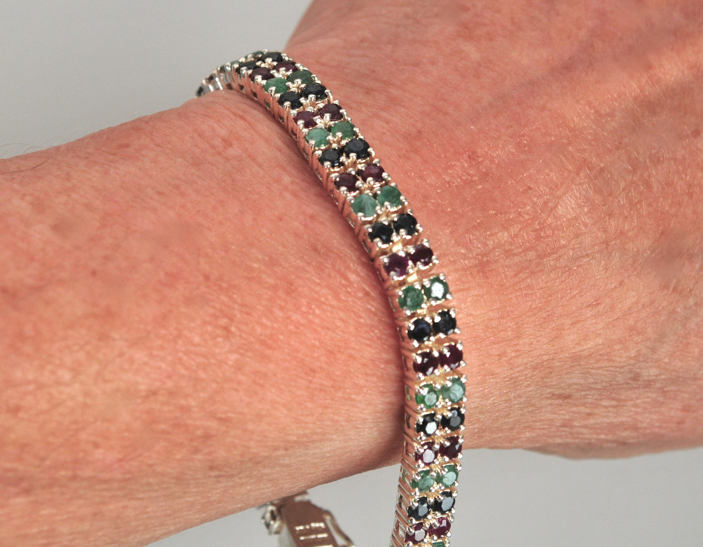 Designer Sterling Silver Emerald Ruby Sapphire