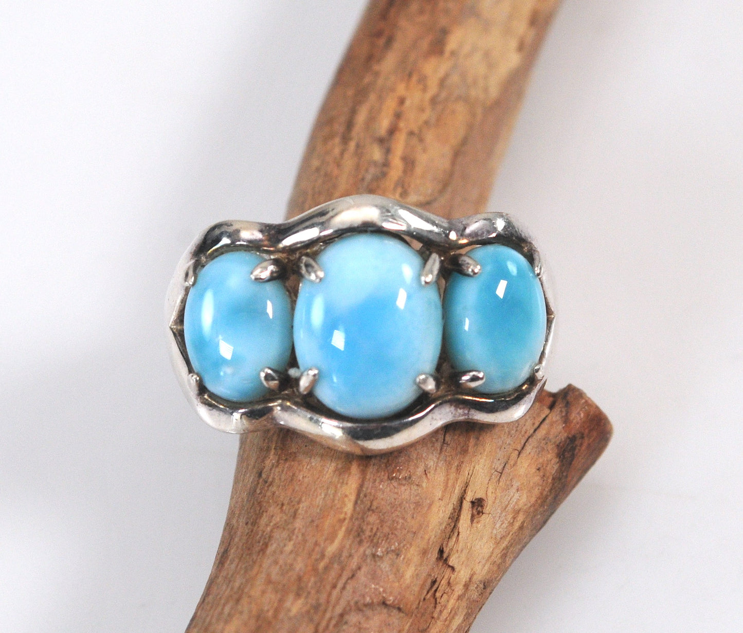 Signed Sterling Silver Larimar Ring