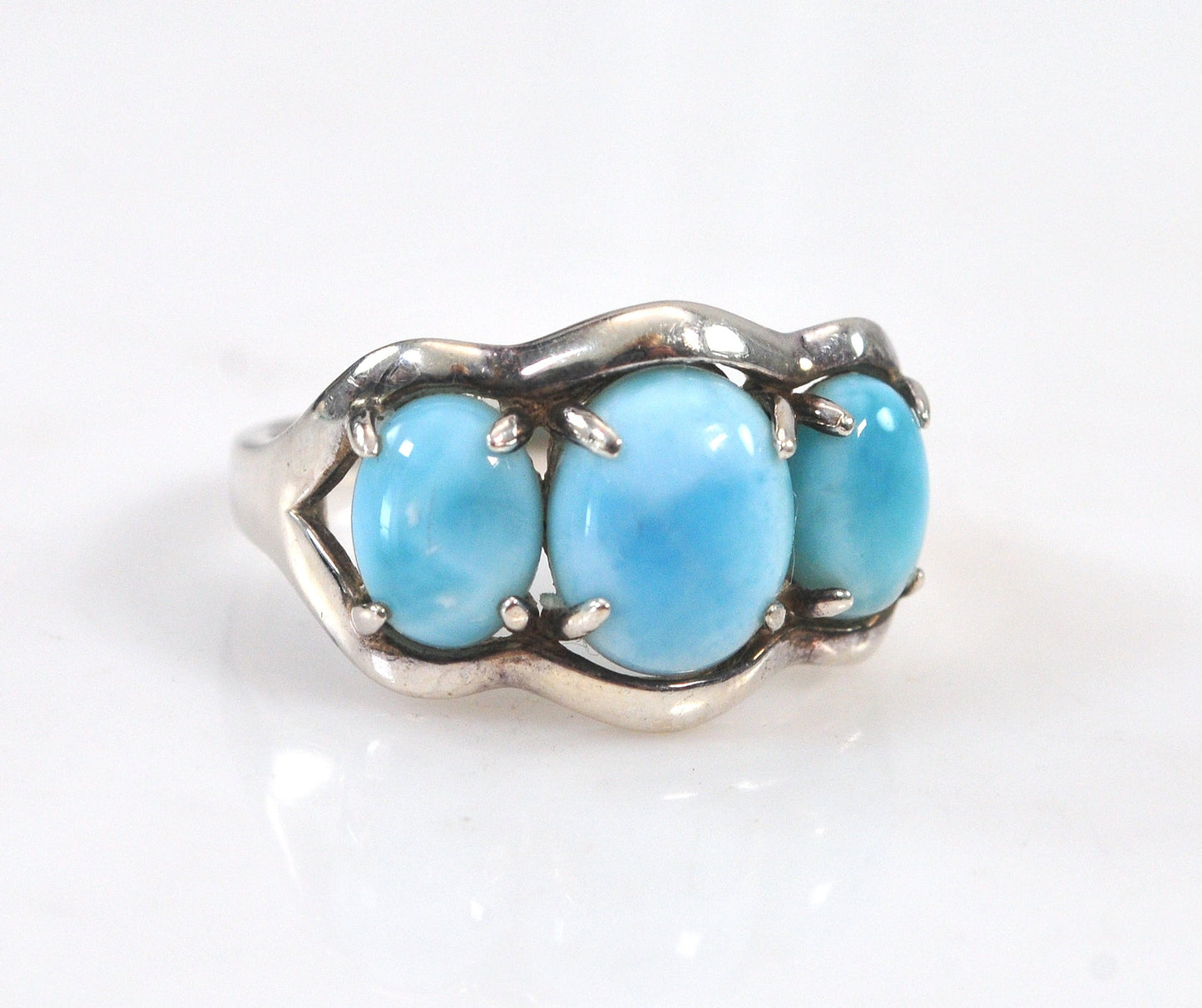 Signed Sterling Silver Larimar Ring