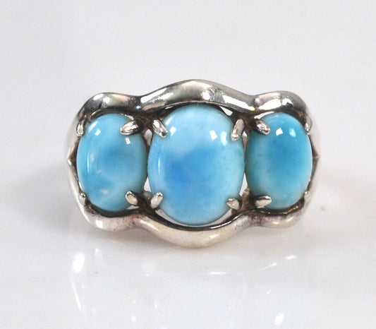 Signed Sterling Silver Larimar Ring