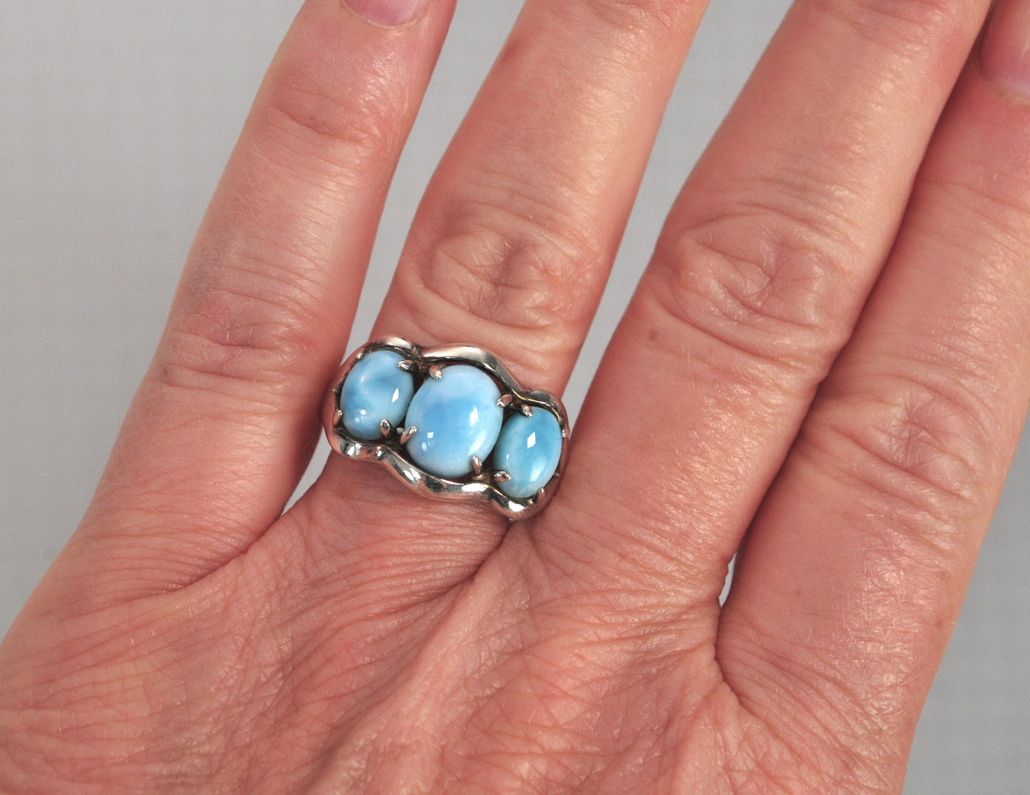 Signed Sterling Silver Larimar Ring