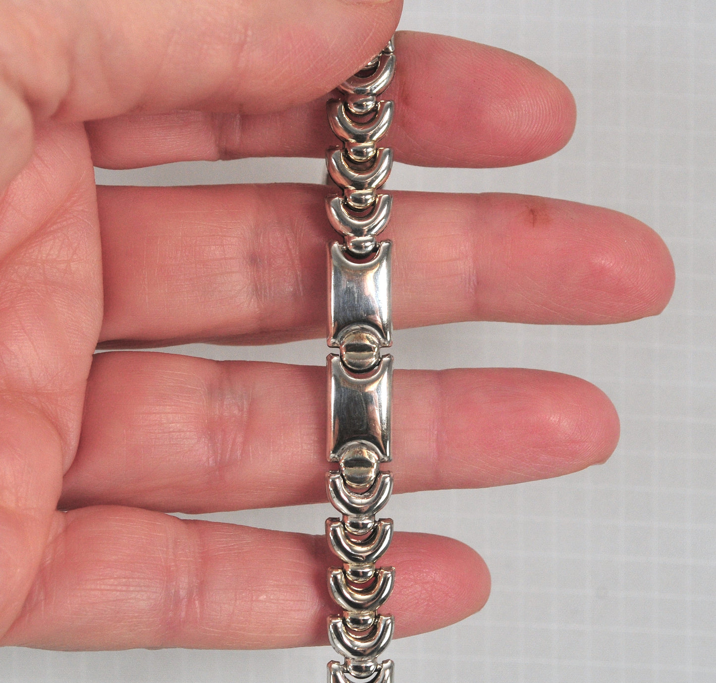925 Italy Geometric Hollow Link Bracelet