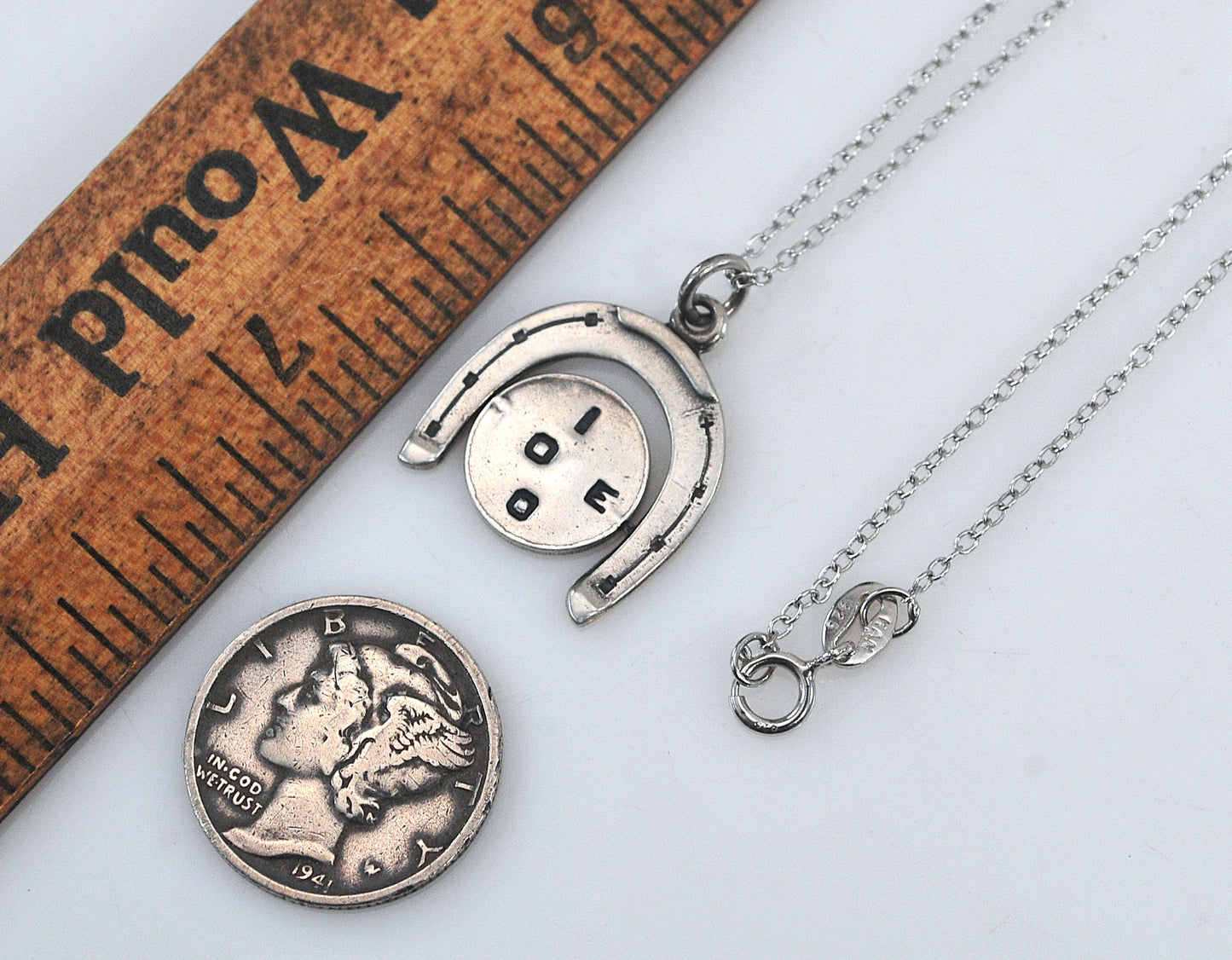 Old Mexico Sterling Silver Horseshoe I Love You Spinner Pendant Necklace