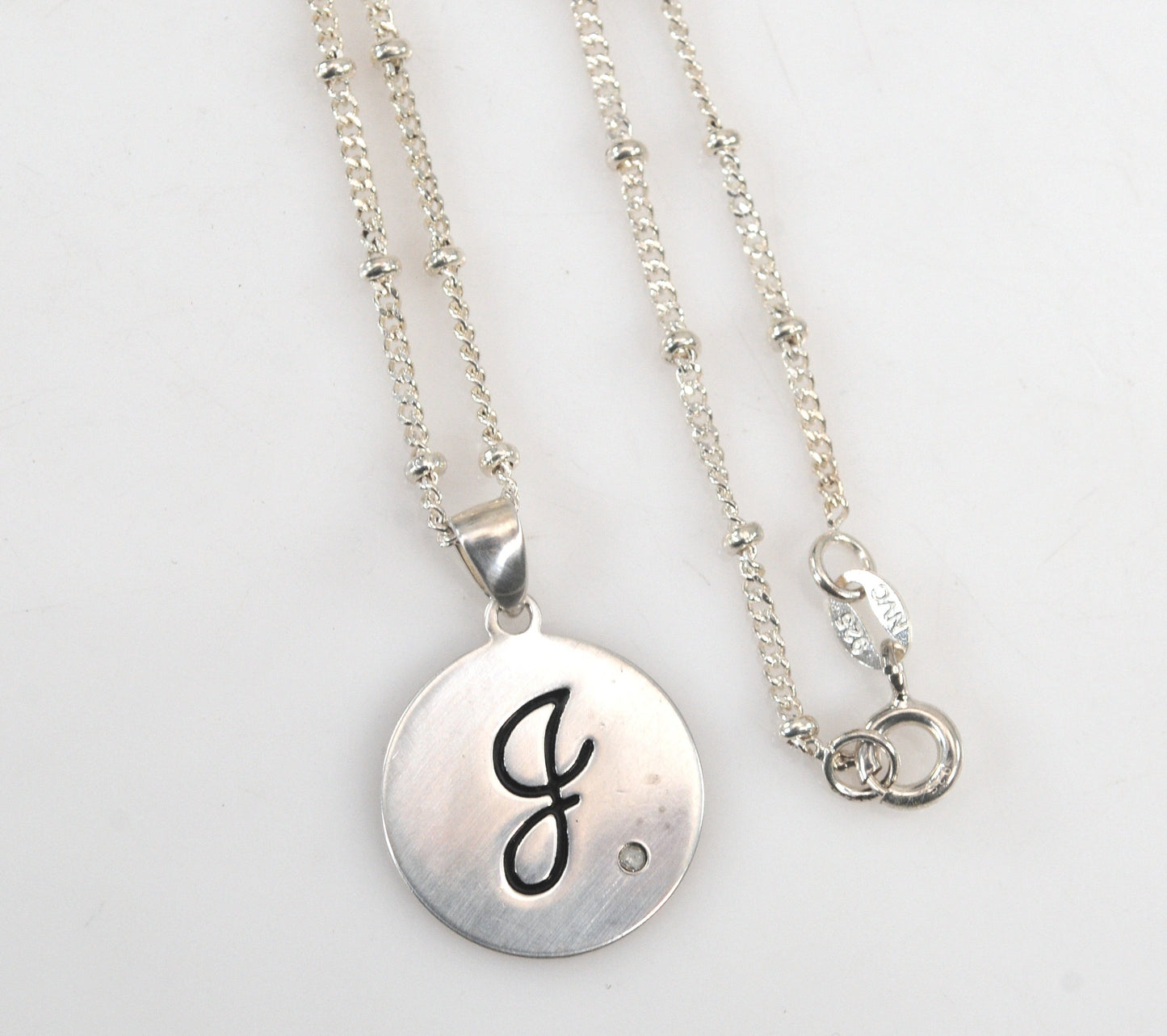 Sterling Silver "J" Initial Diamond Pendant Necklace