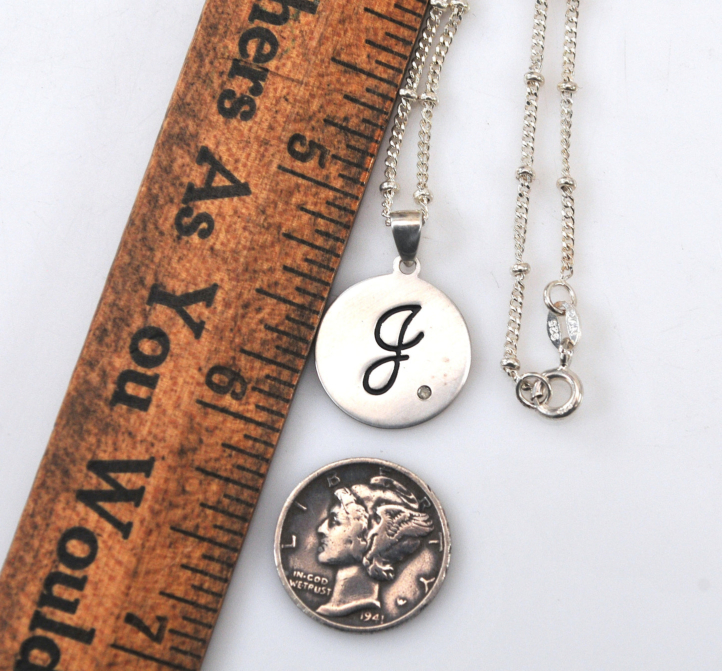 Sterling Silver "J" Initial Diamond Pendant Necklace