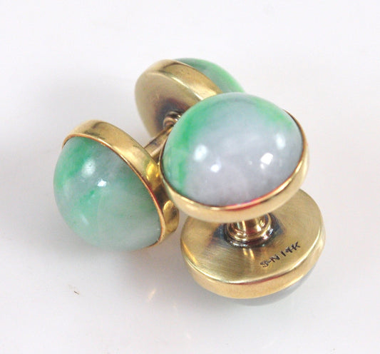 Vintage Estate Sansbury & Nellis 14K Gold Jade Cuff Links