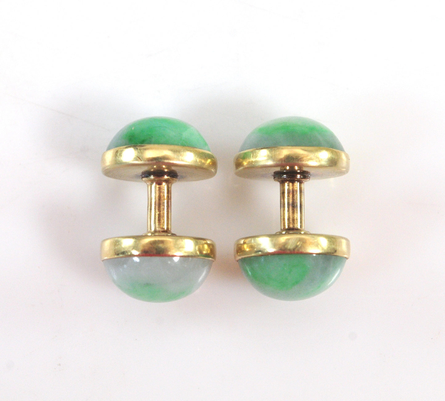 Vintage Estate Sansbury & Nellis 14K Gold Jade Cuff Links