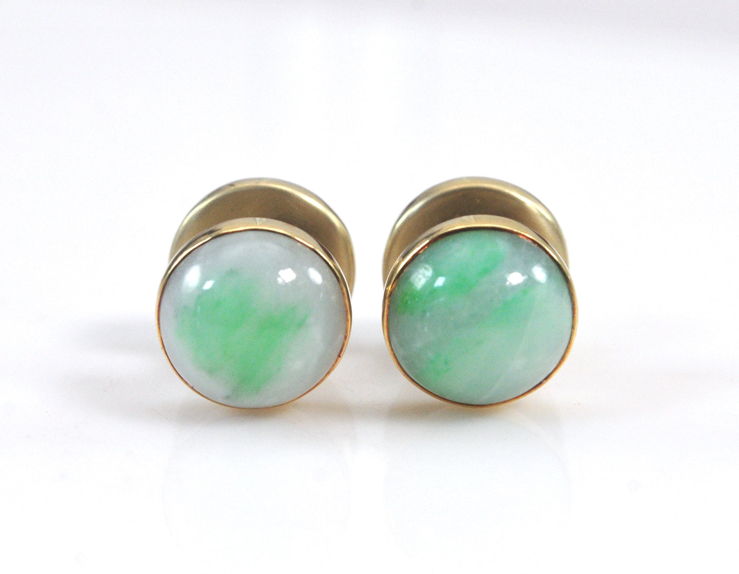 Vintage Estate Sansbury & Nellis 14K Gold Jade Cuff Links