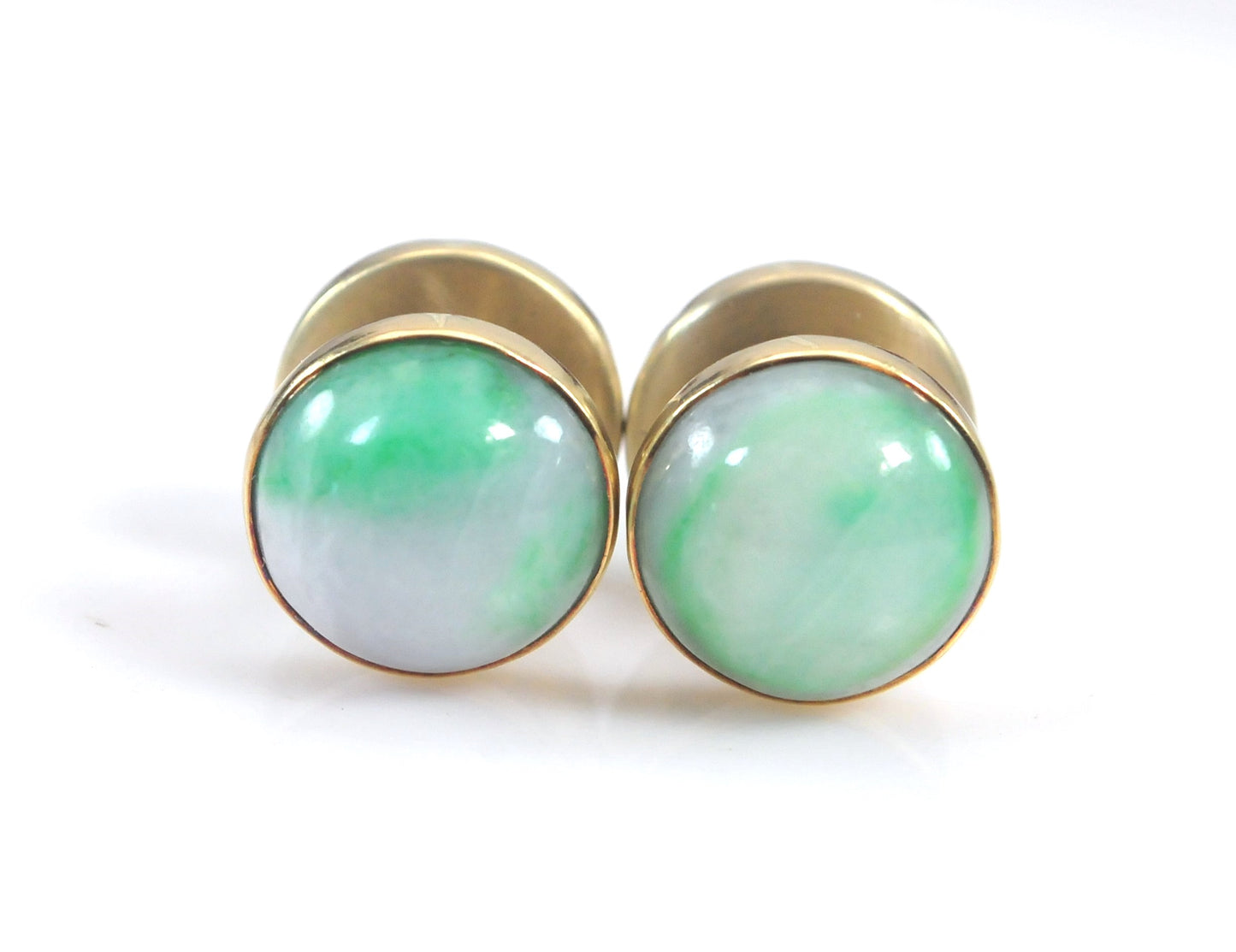 Vintage Estate Sansbury & Nellis 14K Gold Jade Cuff Links