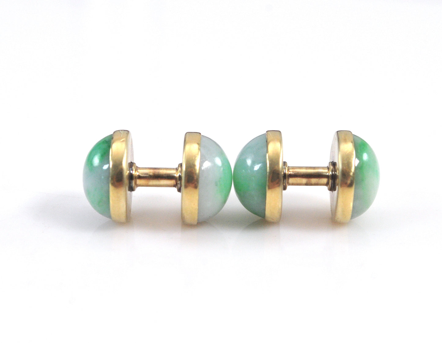 Vintage Estate Sansbury & Nellis 14K Gold Jade Cuff Links