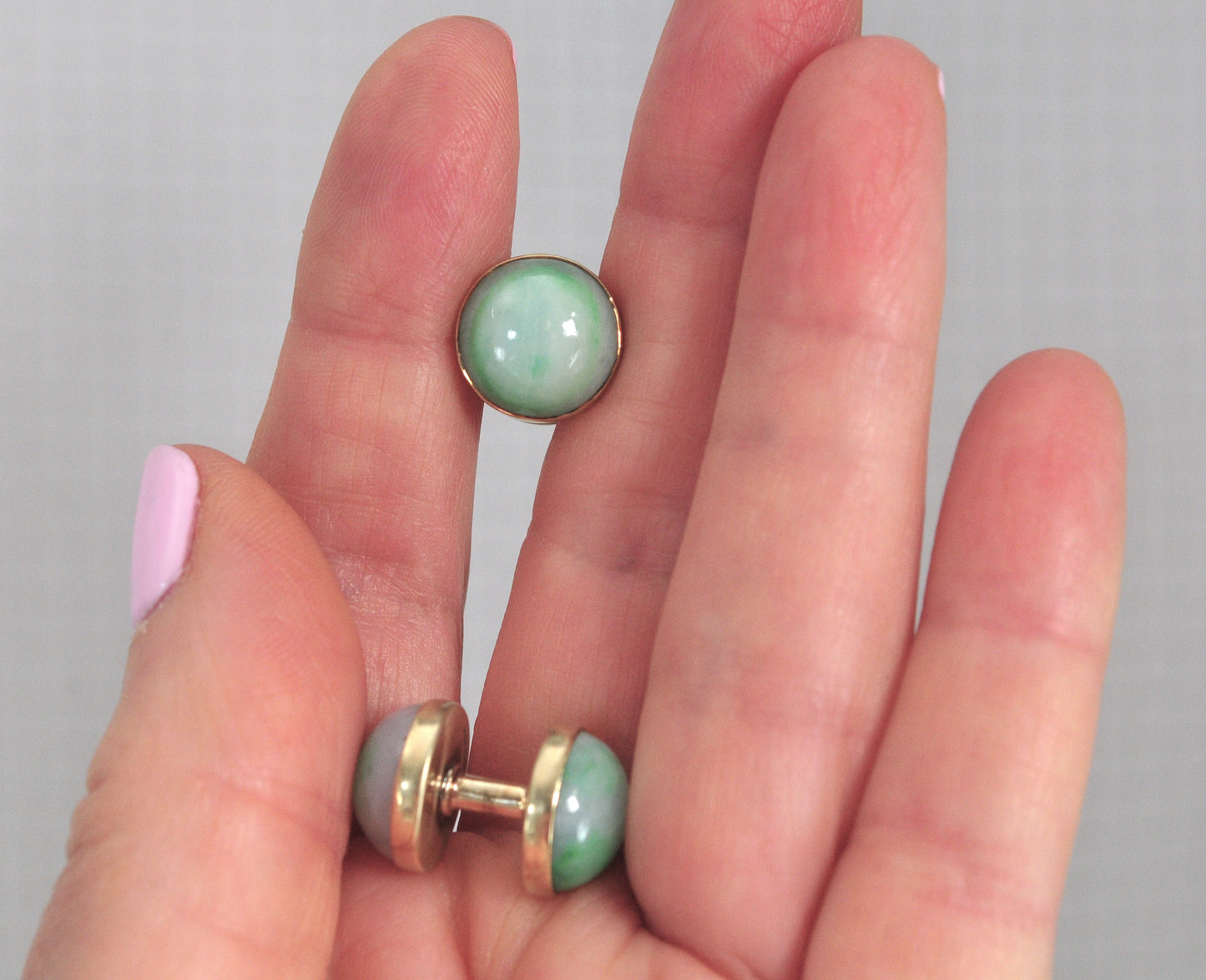 Vintage Estate Sansbury & Nellis 14K Gold Jade Cuff Links