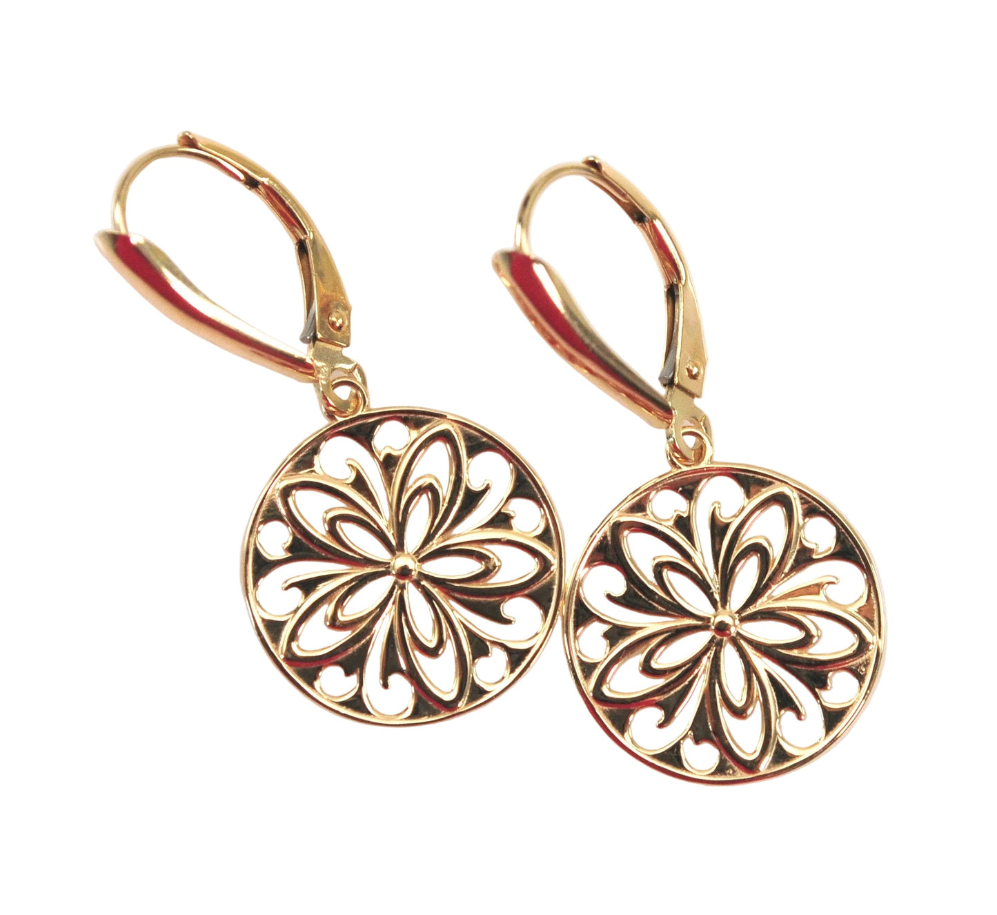 Signed 14K Gold Circle Filagree Earrings