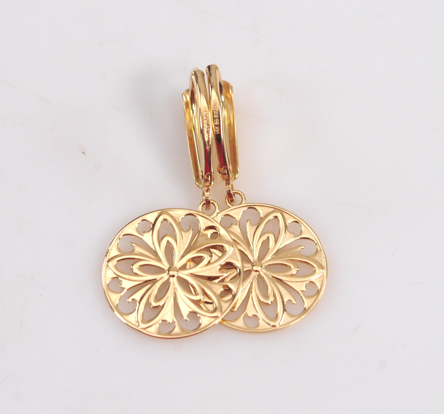 Signed 14K Gold Circle Filagree Earrings
