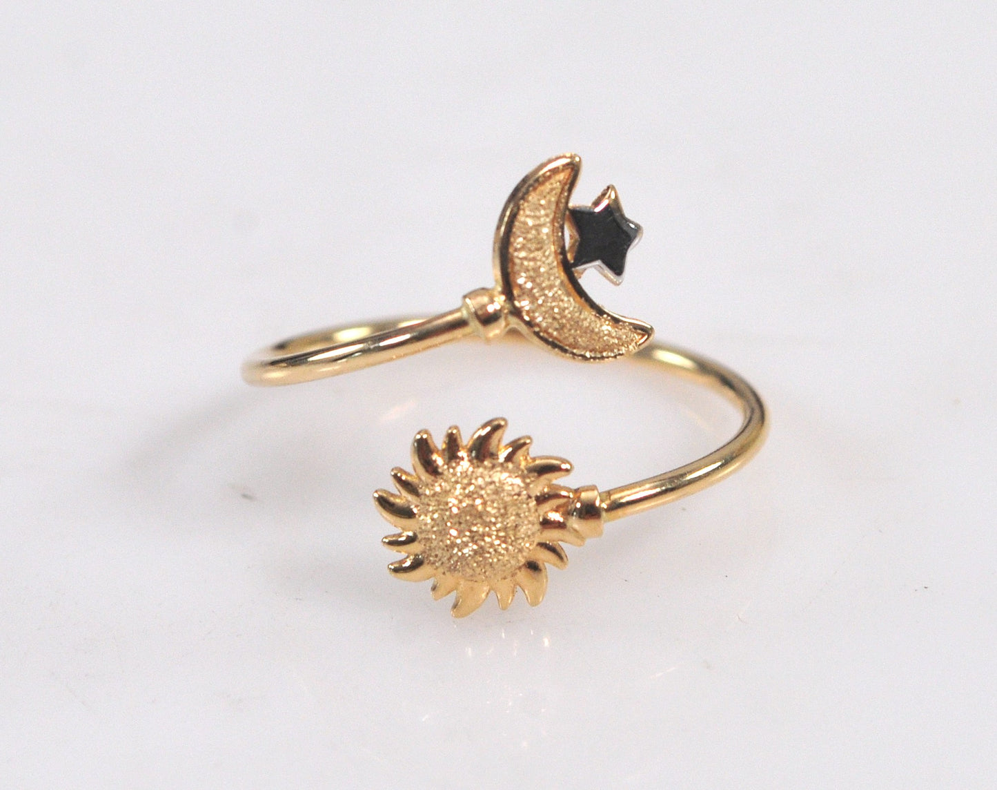 14K Gold Moon Star Sun Bypass Ring