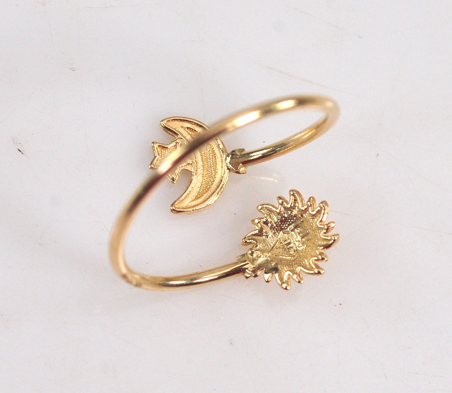 14K Gold Moon Star Sun Bypass Ring