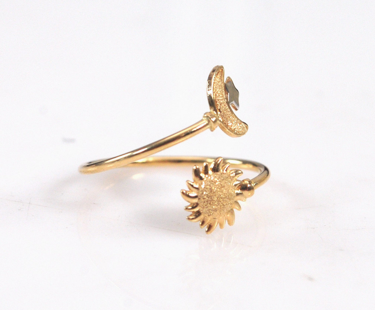 14K Gold Moon Star Sun Bypass Ring
