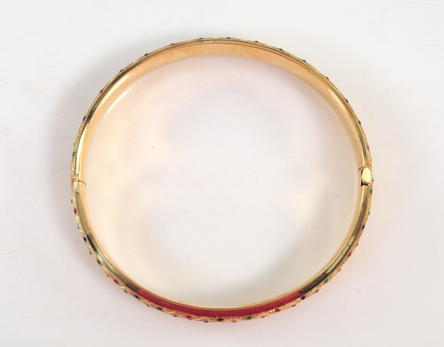 Estate 14K Gold Enamel Dot Bangle Bracelet