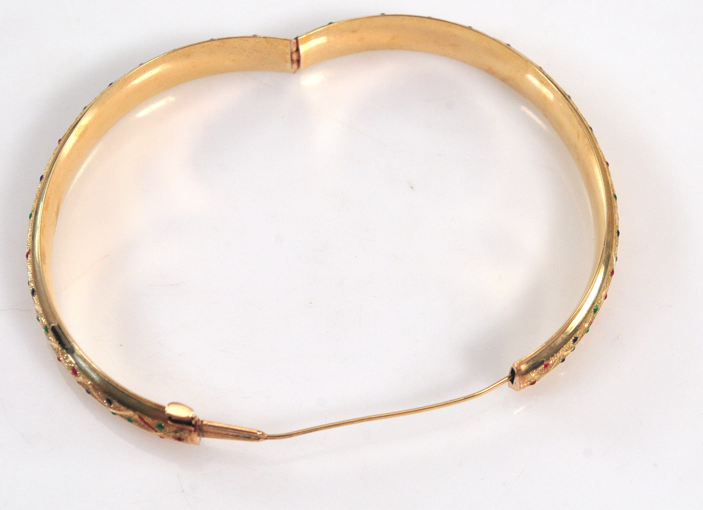 Estate 14K Gold Enamel Dot Bangle Bracelet