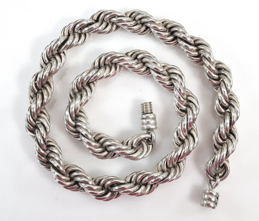 Vintage Taxco Sterling Silver Rope Necklace | Juan Sandoval Two Trees Spiral Statement (18 inch)