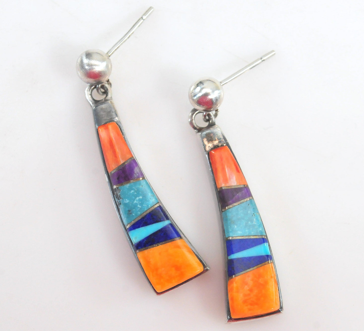 TSF Native American Sterling Silver Inlay Earrings