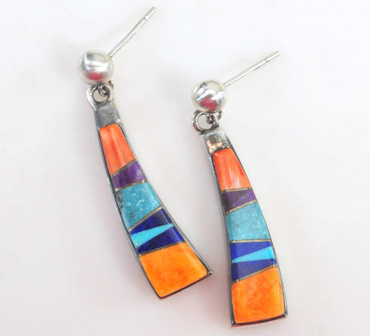 TSF Native American Sterling Silver Inlay Earrings