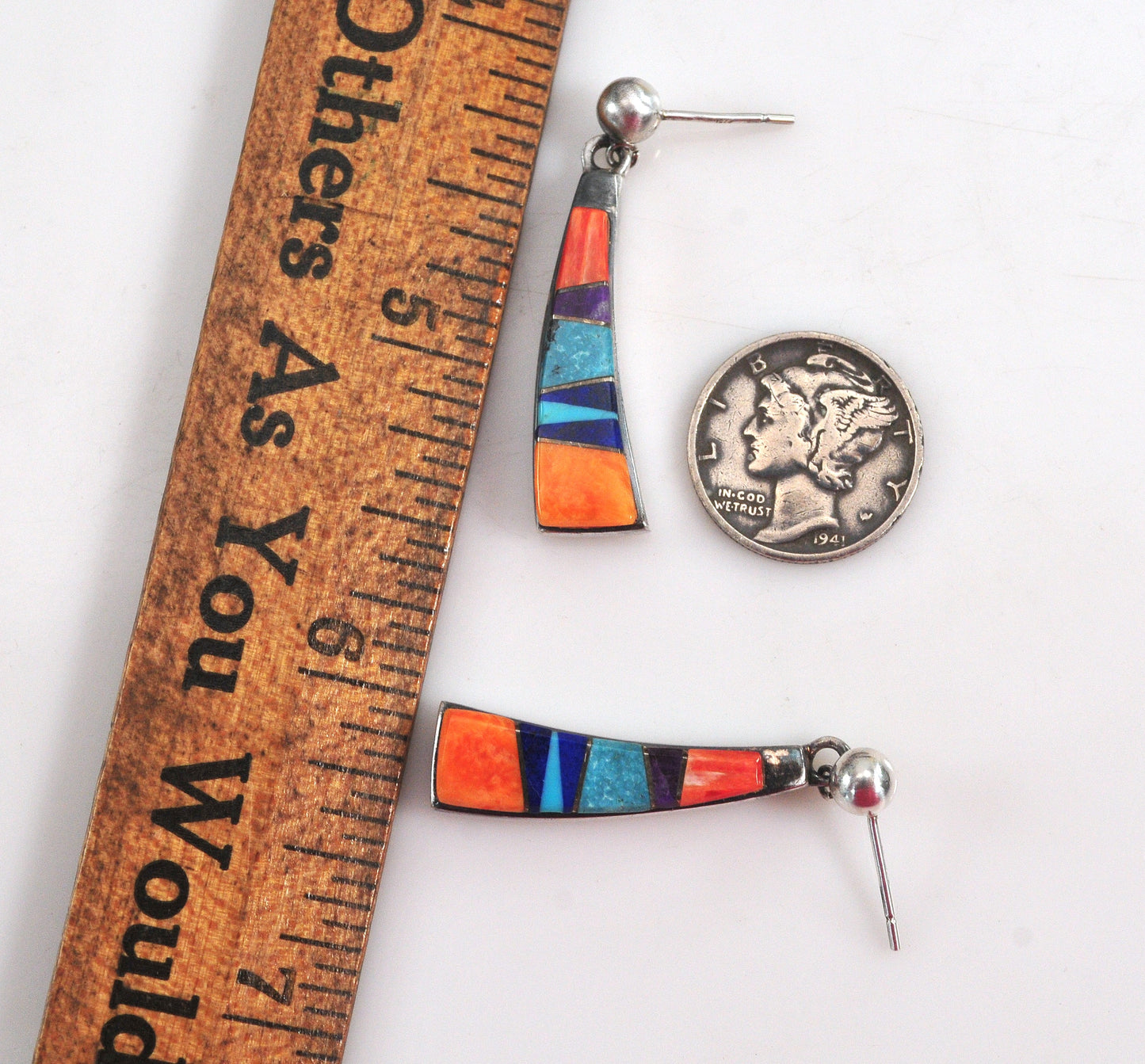 TSF Native American Sterling Silver Inlay Earrings
