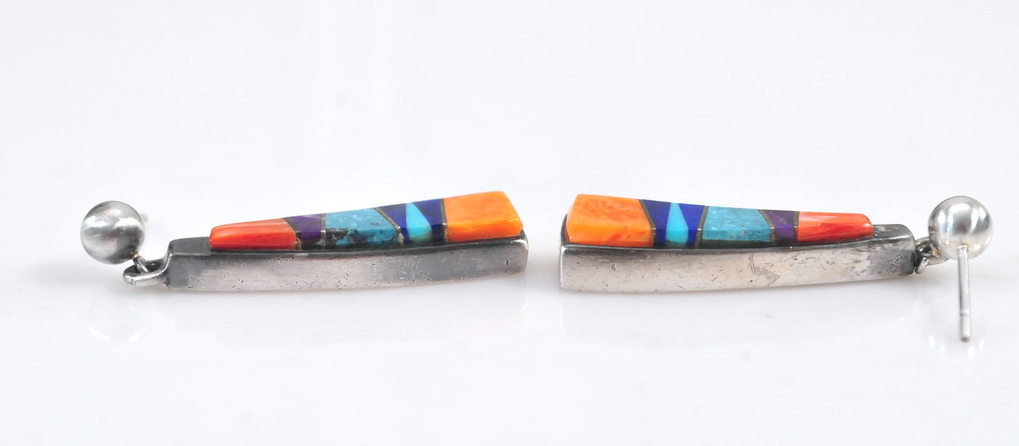TSF Native American Sterling Silver Inlay Earrings