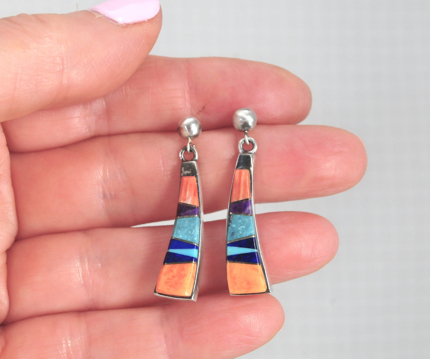 TSF Native American Sterling Silver Inlay Earrings