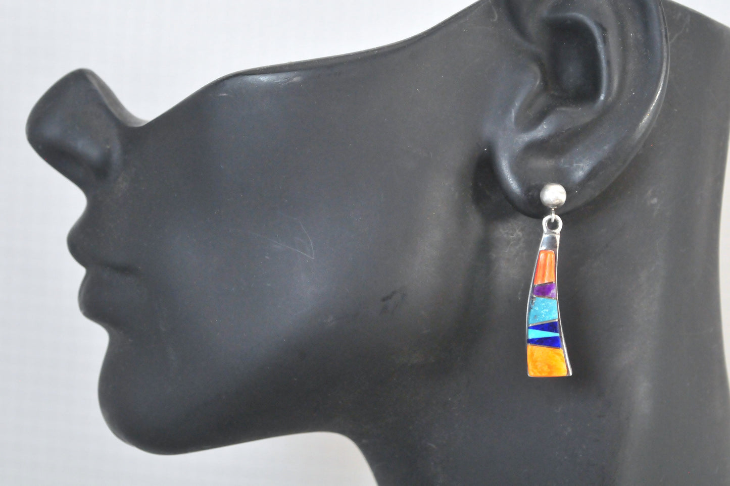 TSF Native American Sterling Silver Inlay Earrings
