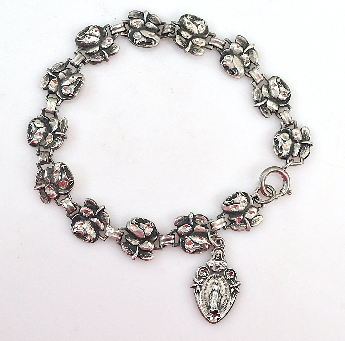 Vintage Sterling Silver Religious Rose Bracelet | Jesus, Mary and Saint Joseph