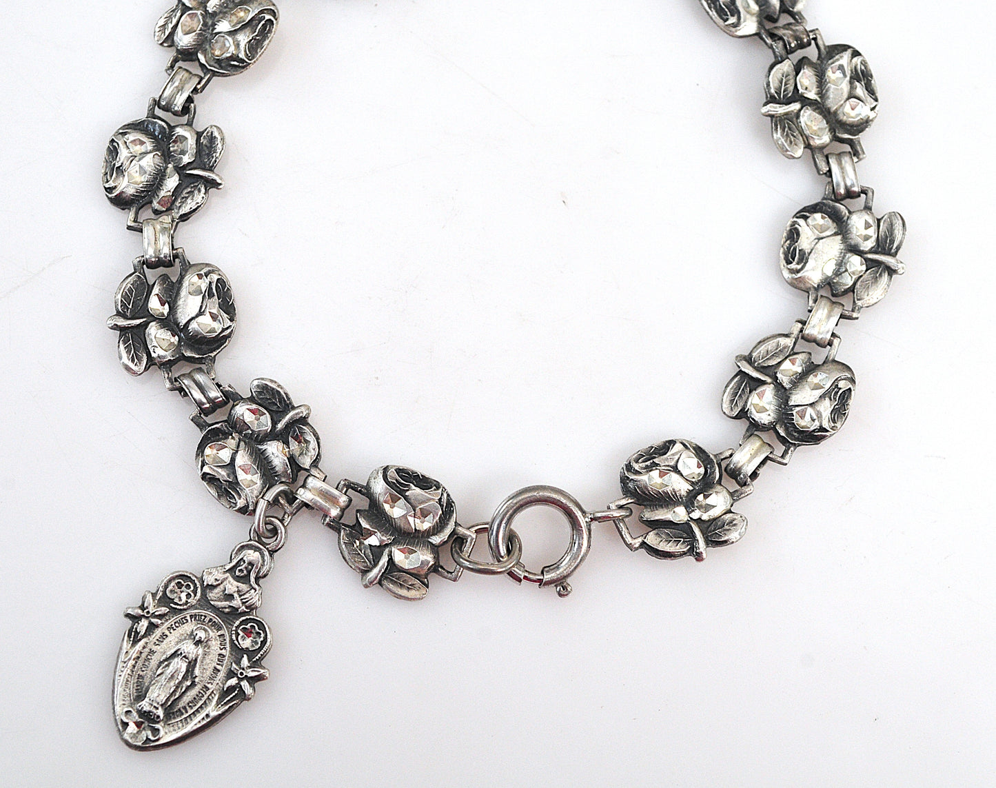 Vintage Sterling Silver Religious Rose Bracelet | Jesus, Mary and Saint Joseph