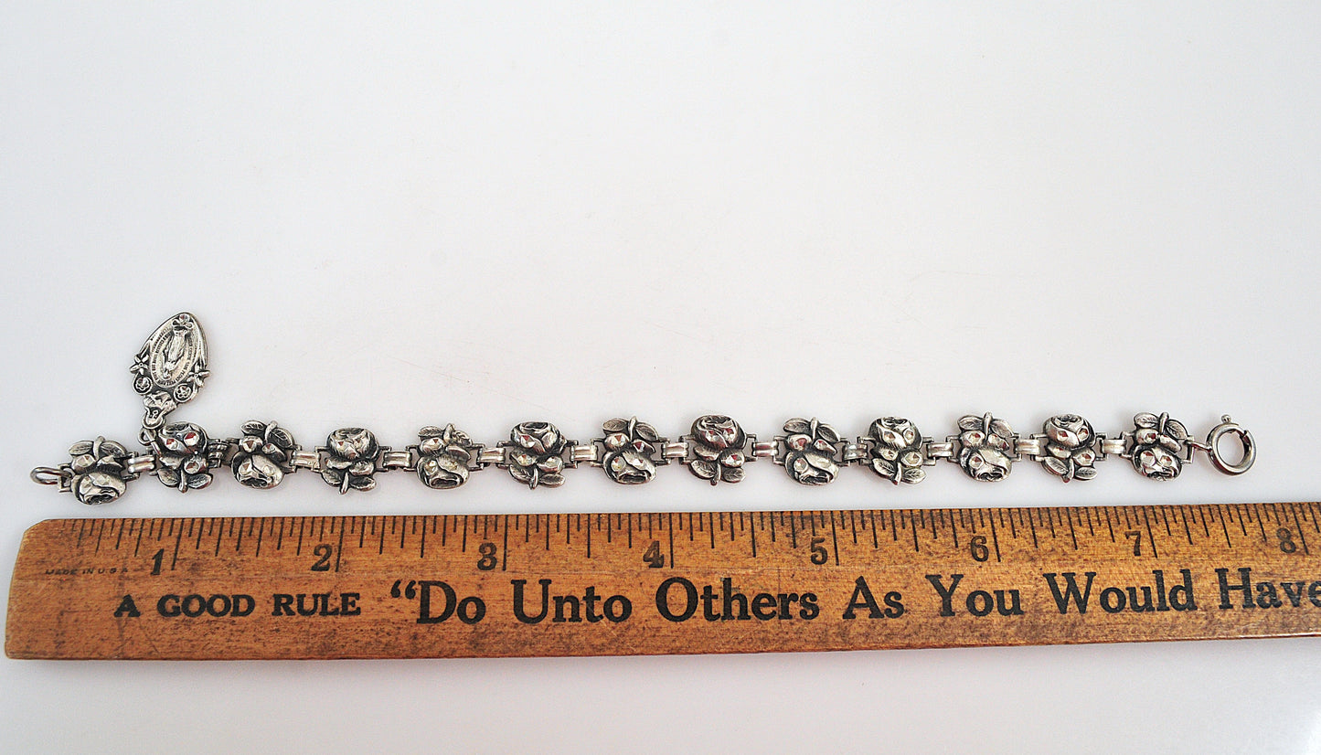 Vintage Sterling Silver Religious Rose Bracelet | Jesus, Mary and Saint Joseph