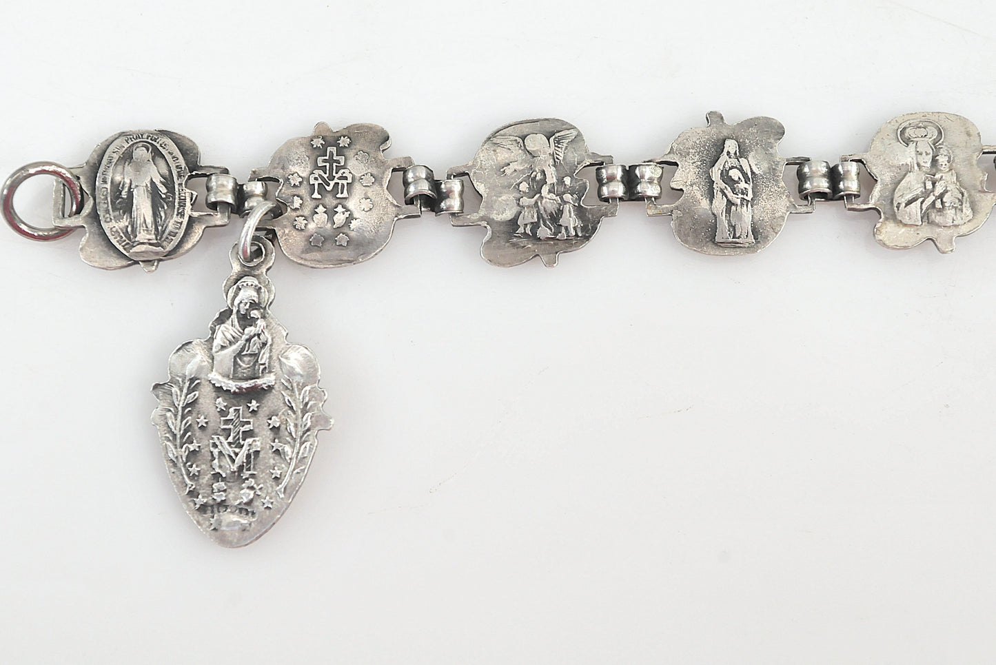 Vintage Sterling Silver Religious Rose Bracelet | Jesus, Mary and Saint Joseph