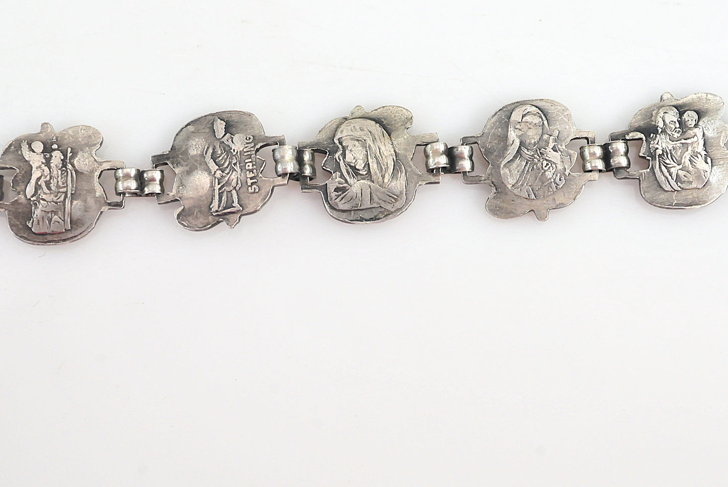 Vintage Sterling Silver Religious Rose Bracelet | Jesus, Mary and Saint Joseph