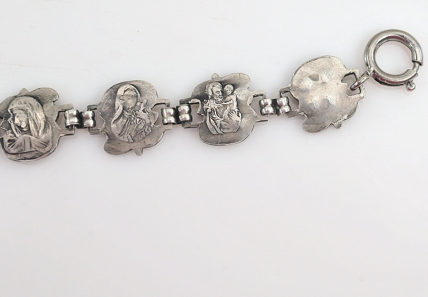 Vintage Sterling Silver Religious Rose Bracelet | Jesus, Mary and Saint Joseph