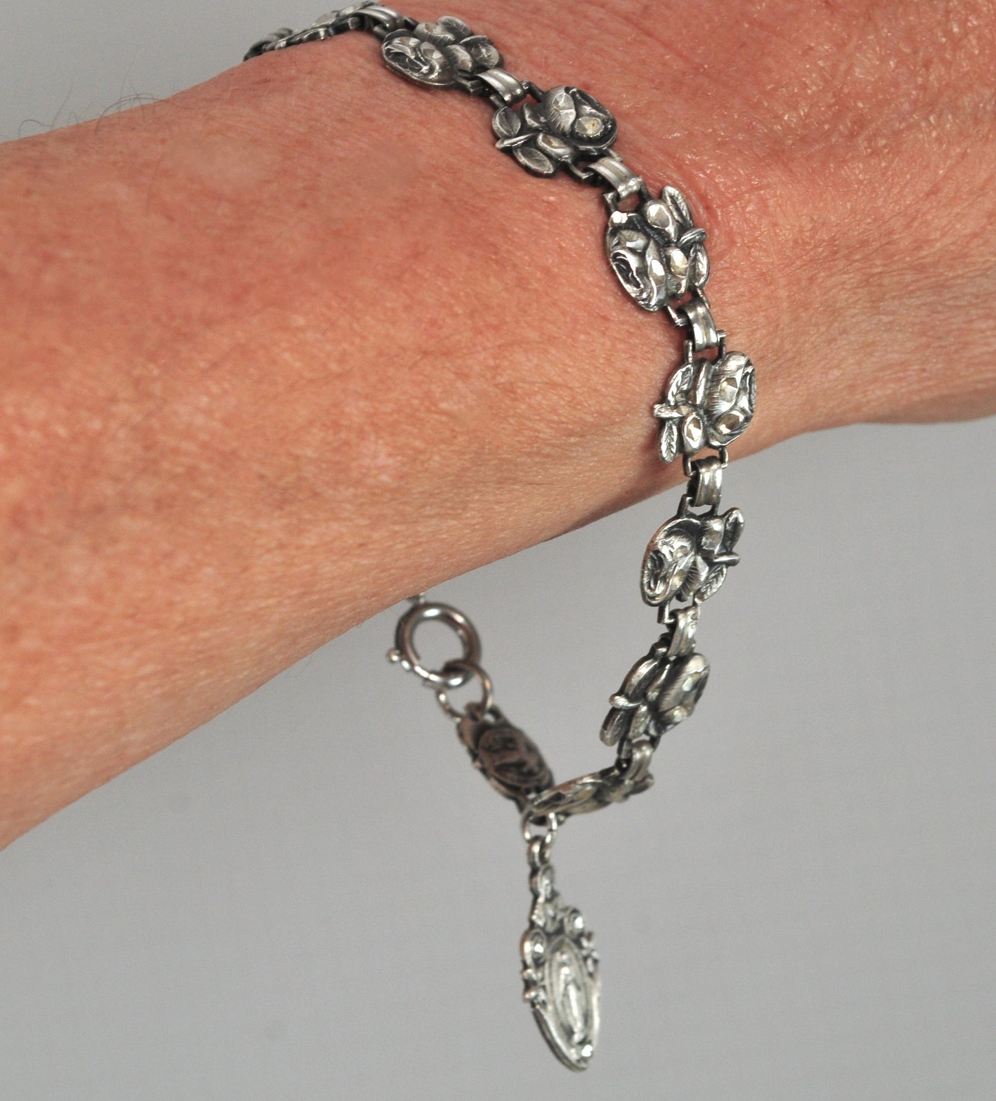 Vintage Sterling Silver Religious Rose Bracelet | Jesus, Mary and Saint Joseph
