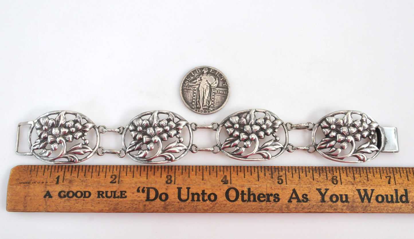 Vintage Danecraft Felch Sterling Silver Flower Bracelet