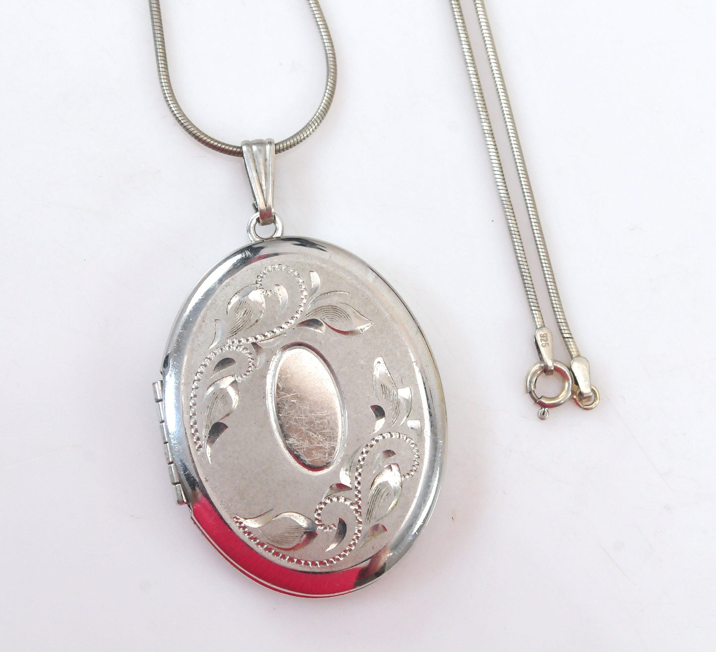Large Sterling Silver Oval Locket Necklace