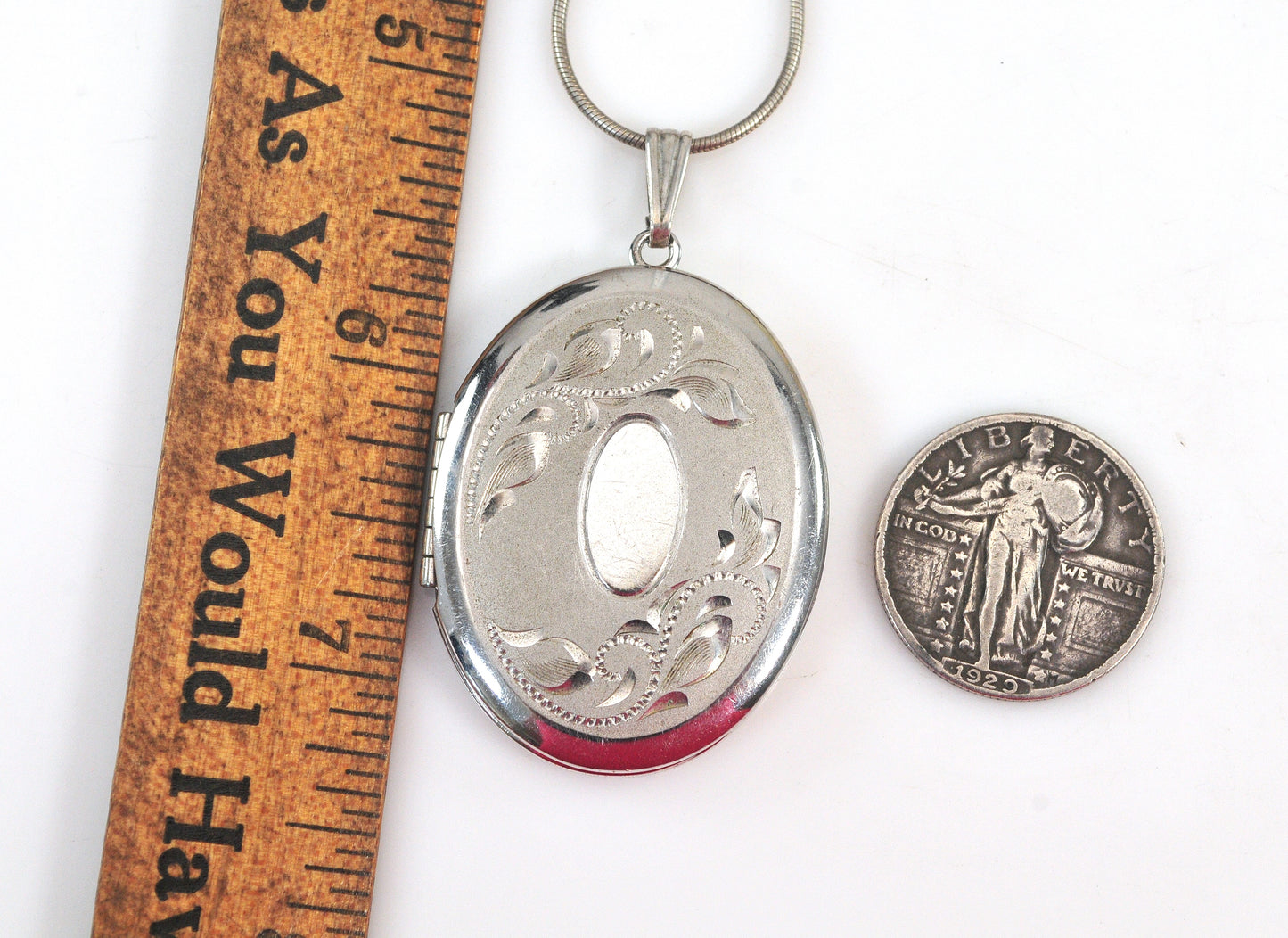 Large Sterling Silver Oval Locket Necklace