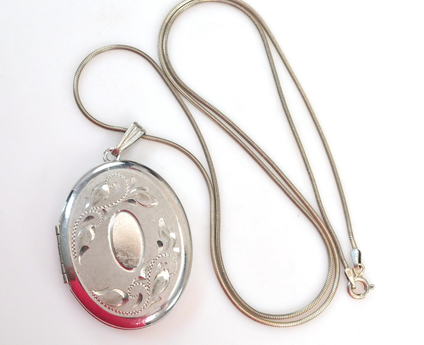 Large Sterling Silver Oval Locket Necklace